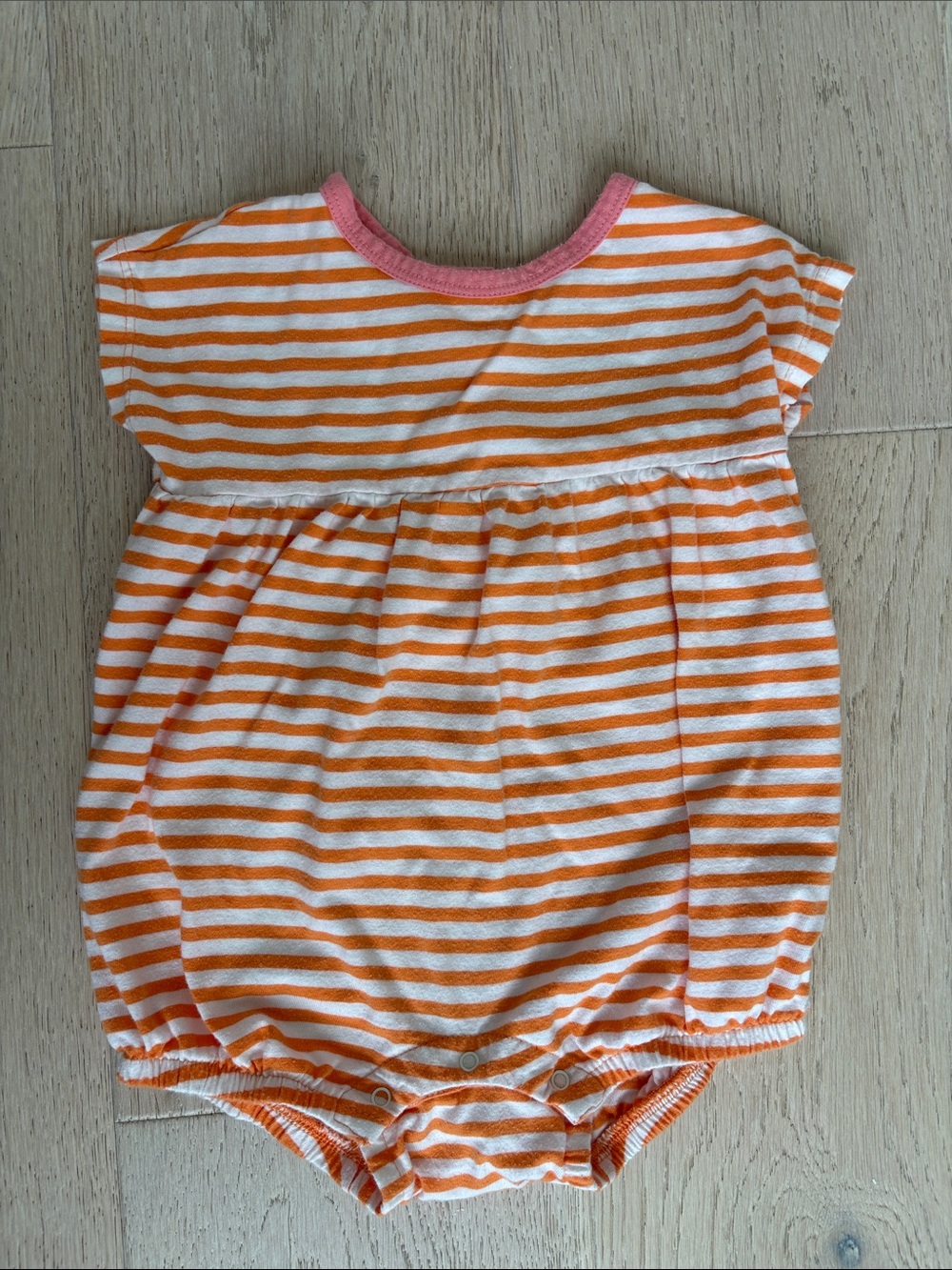 Primary Orange and White Striped One-Piece with Pink Trim